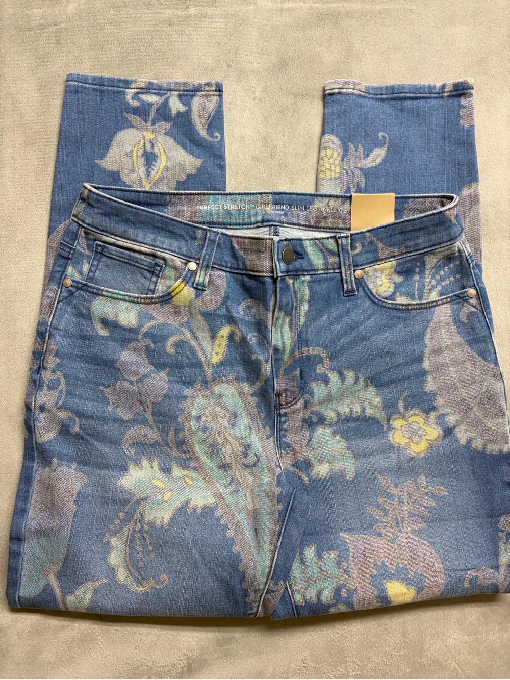 Chico's Floral Paisley Jeans Womens 0.5 (6) Girlfriend Slim Ankle Stretch NWT - Picture 6 of 16